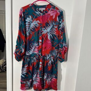 Jennifer Lopez Tropical print Red and Blue Romper with Mandarin Collar Size 16